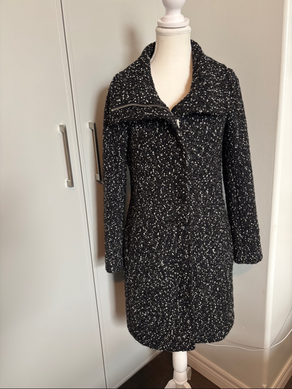 Club Monaco Black & White Speckled Tweed Pea Coat